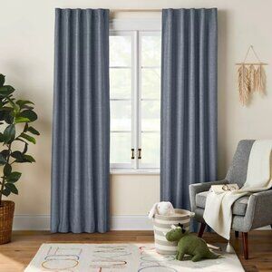 Pillowfort Navy Blue Chambray Cotton Single Blackout Curtain Panel 42" x 84"